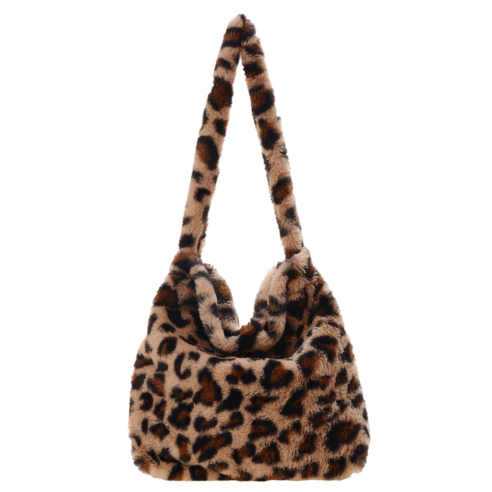 2022 Wholesale Leopard Print Bags For Women Soft Plush Shoulder Bags Female Large Capacity Travel Bag Winter Warm Fluffy Totes