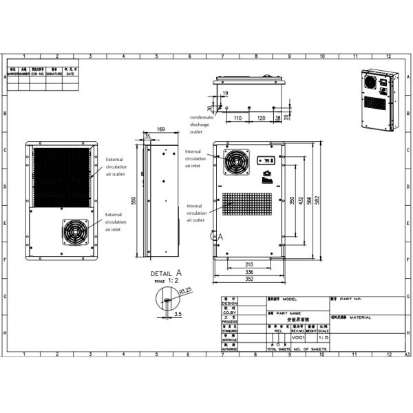 500W 220V 50Hz Door Mount Outdoor Cabinet Air Conditioner With R134a Refrigerant