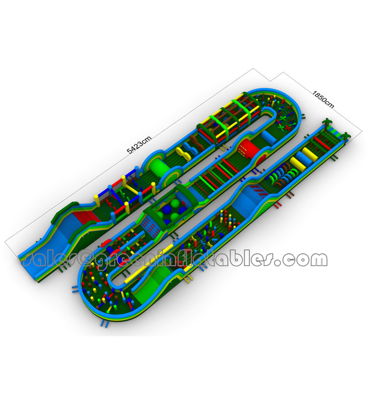 Best Lead Free Pvc Tarpaulin Material Custom Inflatable Obstacle Course Equipment Trampoline Amusement Theme Park
