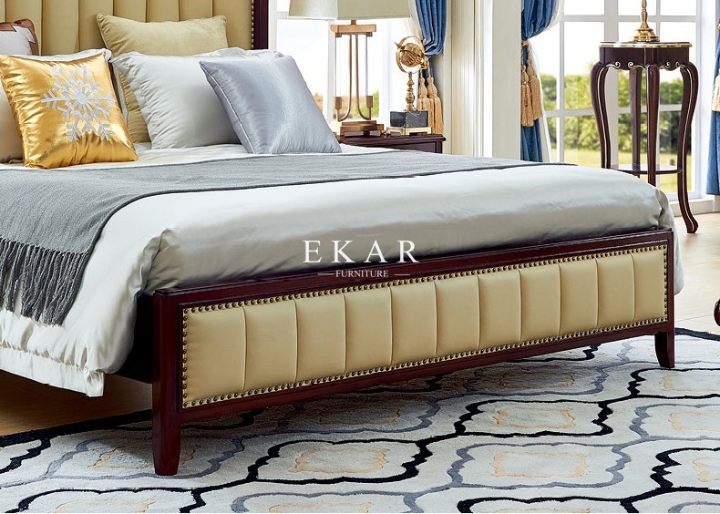 King Size Simple Design Leather Headboard Wooden Divan Bed