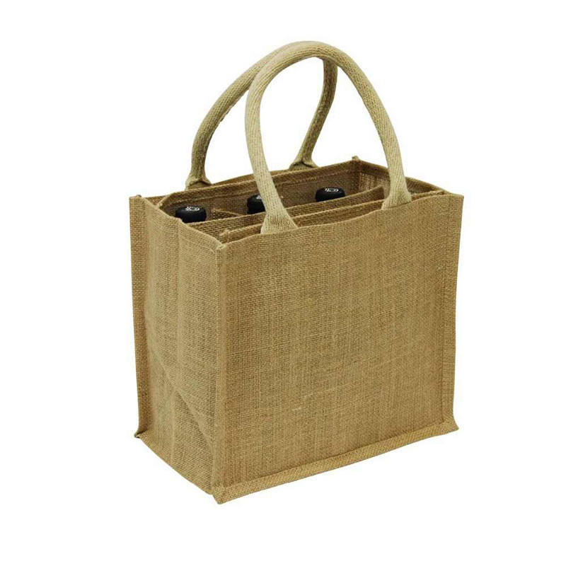 Custom Logo Printable 6 Bottle Wine Tote Bag Wasable Burlap Jute With Divider