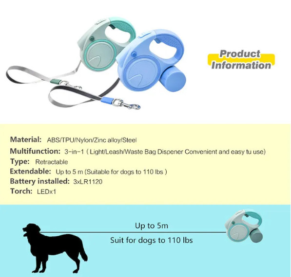 Automatic Extendable Pet Traction Rope Lead Heavy Duty Extendable Dog Lead