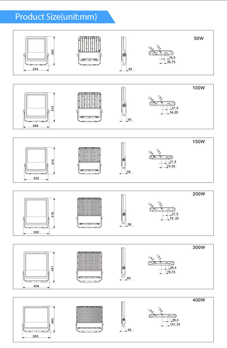 High Power 300W Outdoor LED Flood Lights 200w Smart Flood Light For Playground