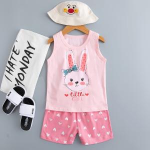 China Pink Children Rabbit Print Pyjamas Age 3 Soft Cotton short sleeved wholesale