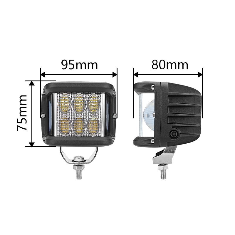 36W 12V 24V Flood Beam Dual Color Side Strobe LED Working Light