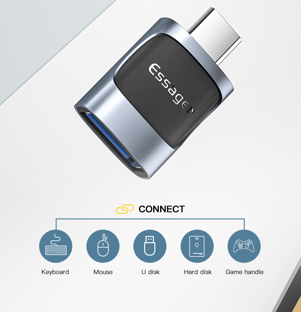 Essager 2022 Xuankong Small 3A Fast Charging USB Female to Type-C Male OTG Adapter USB 3.0 Adaptor for Multiple Devices