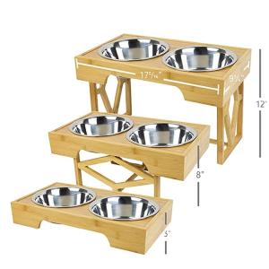 China Adjustable Raised Bamboo Pet Feeder 100% Solid Bamboo Stand Dog Bowl wholesale