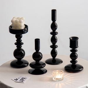 China Black Ramadan Glass Candle Holder Jar Stand For Wedding Gift Desktop Decoration wholesale
