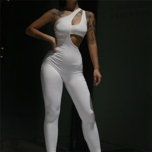 China Skinny Hollow Out Women Bodycon Jumpsuit , Casual White One Shoulder Jumpsuit wholesale