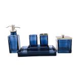 Vintage Ocean Blue Glass Bathroom Accessories Square Shape With Metal Parts