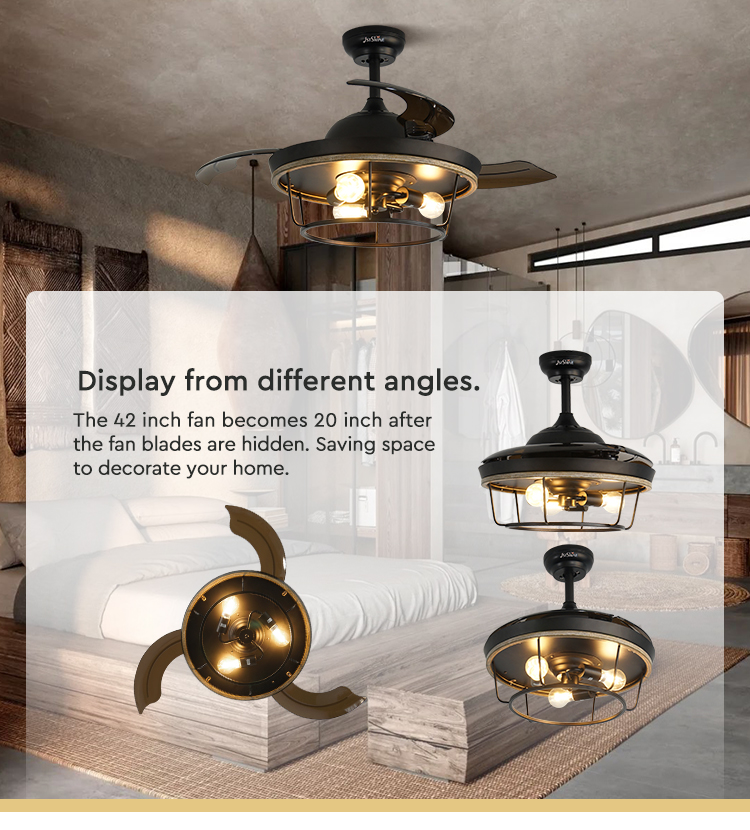 LED Light and Remote Control Ceiling Fan with Metal Lamp Body Energy Saving Design