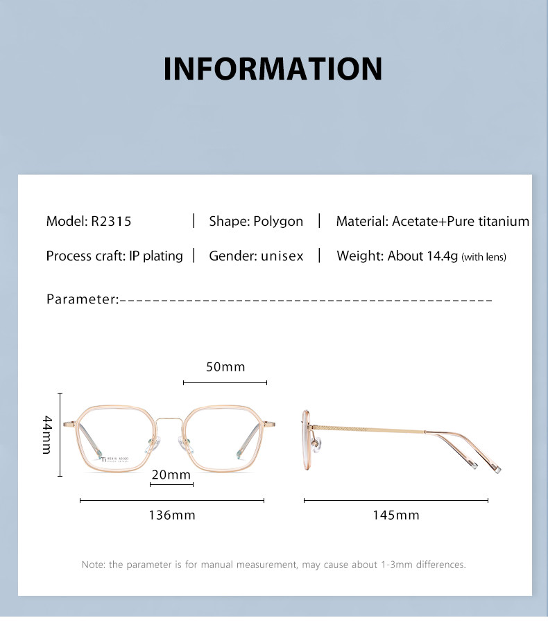 Super Elastic Acetate Titanium Glasses , For Ultra Light Glasses Adults