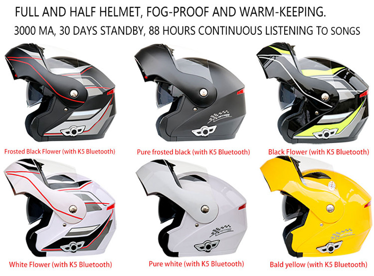 Flip up Dual Lens full face Motorcycle Helmet with Built-in Integrated Bluetooth Intercom system