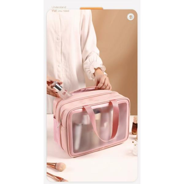 Portable Double-Layer Makeup Bag for Lady Durable and Large with Dry Wet Separation Matte Finish Personal Item Organizer
