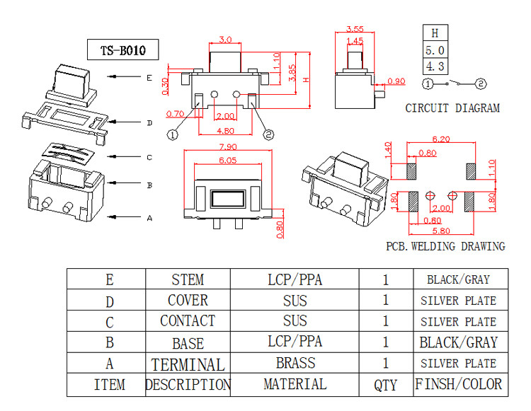 Side Press Right Angle Push Button Surface Mount Light Weight With Small Volume