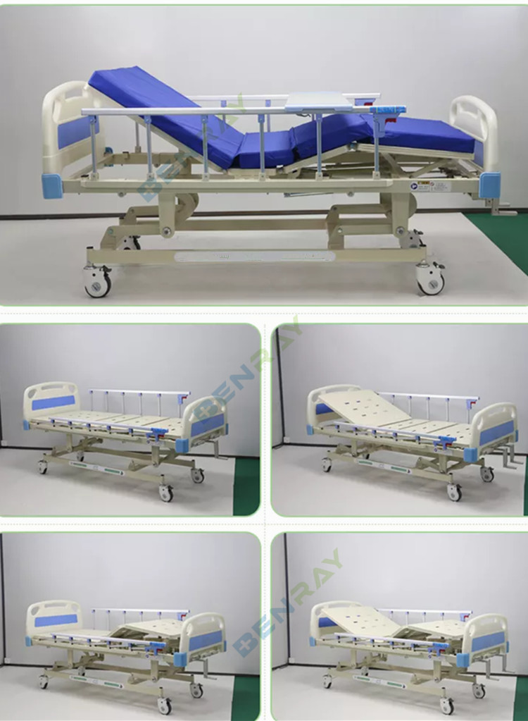 3 Function Manual Crank Medical Hospital Bed With Pp Guardrails