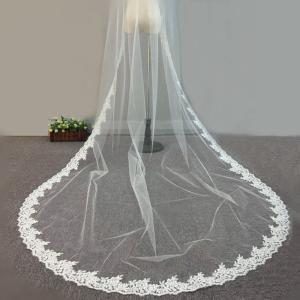 China 108&quot; Embroidery Cord lace with Rhinstone Ivory/White Bridal Veil Wedding Accessories wholesale