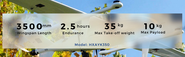 Unmanned Industrial Long Endurance VTOL UAV 2000m Flight Altitude Payload 10KG HXAYK350