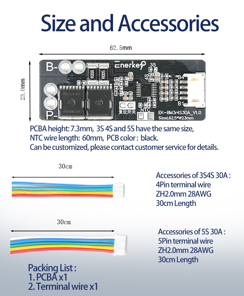 Enerkey 3S 4S 30A BMS With NTC , 18650 Li-ion Lithium Battery Cell PCB Protection Board