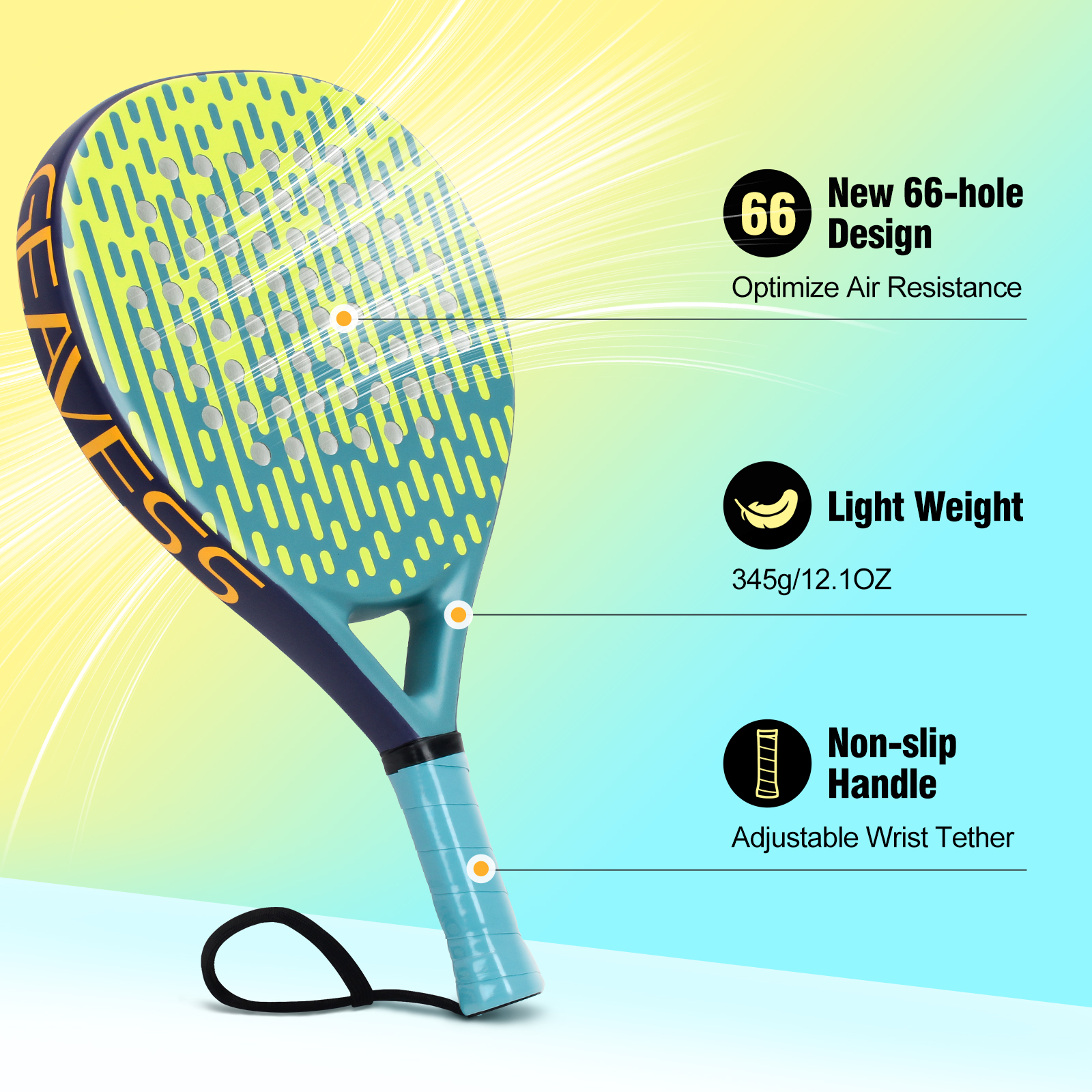 26cm Face Size WOOWAVE Carbon Fiber Custom EVA Memory Core Beach Padel Tennis Racket