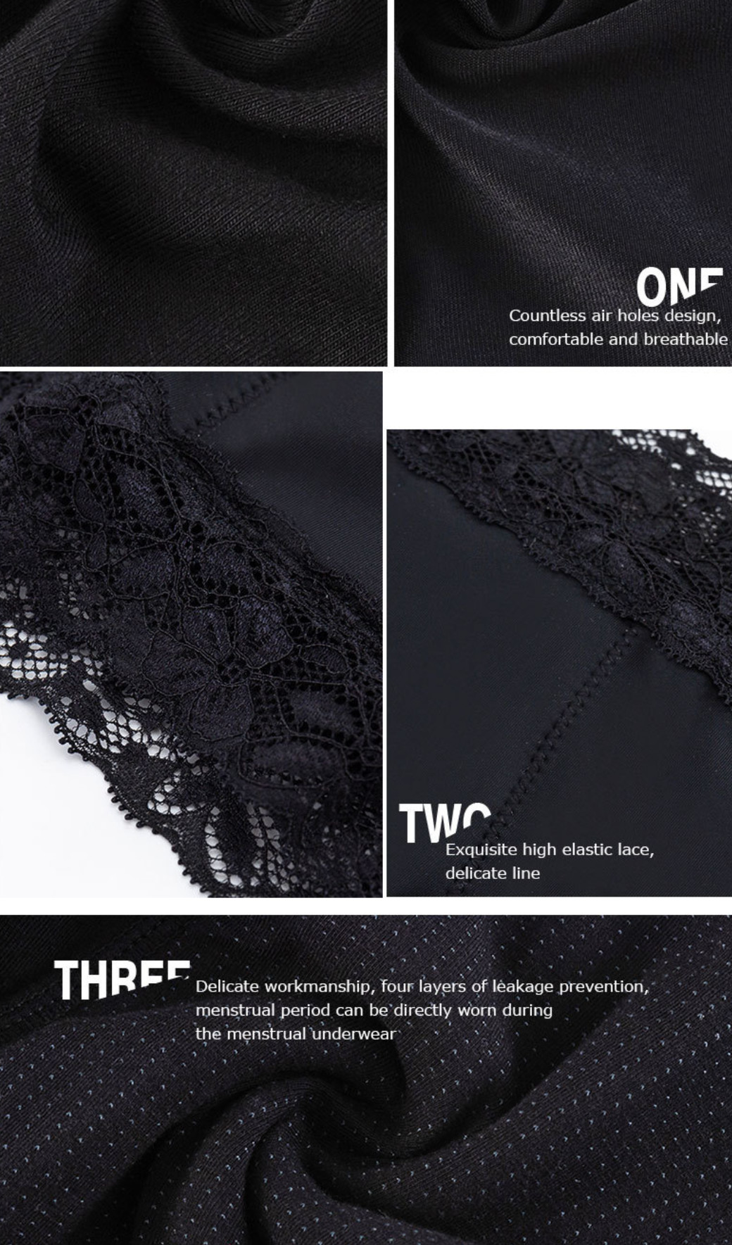 Organic Cotton Plus Size Menstrual Underwear Panties Lace 4 Layers Nylon Absorbent