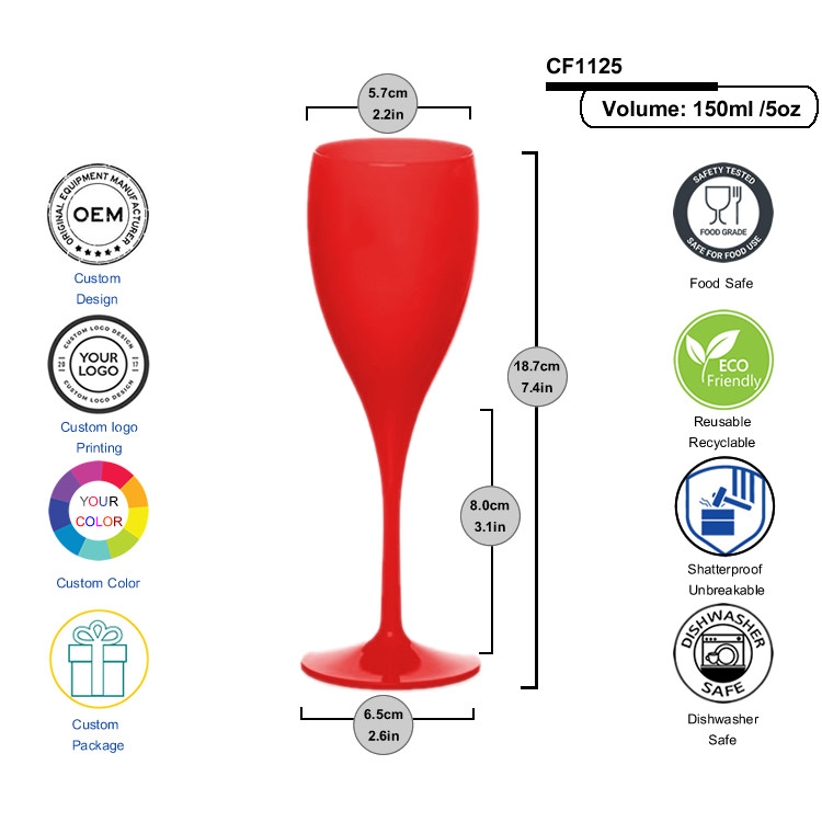 150ml 5oz Red Reusable Champagne Flute Customizable Color