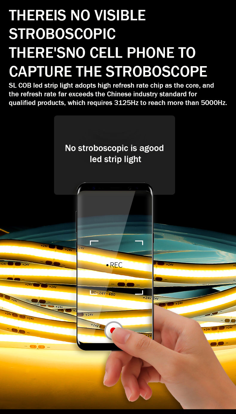 Electroplate COB 24v COB 320Ds 8mm Ra 85 Golden Yellow Light Strip for Home Lighting