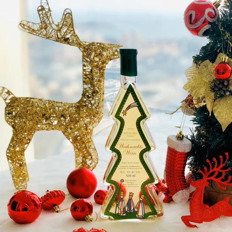 BPA Free Empty Glass Drink Bottles 500ml Christmas Tree Glass Bottle