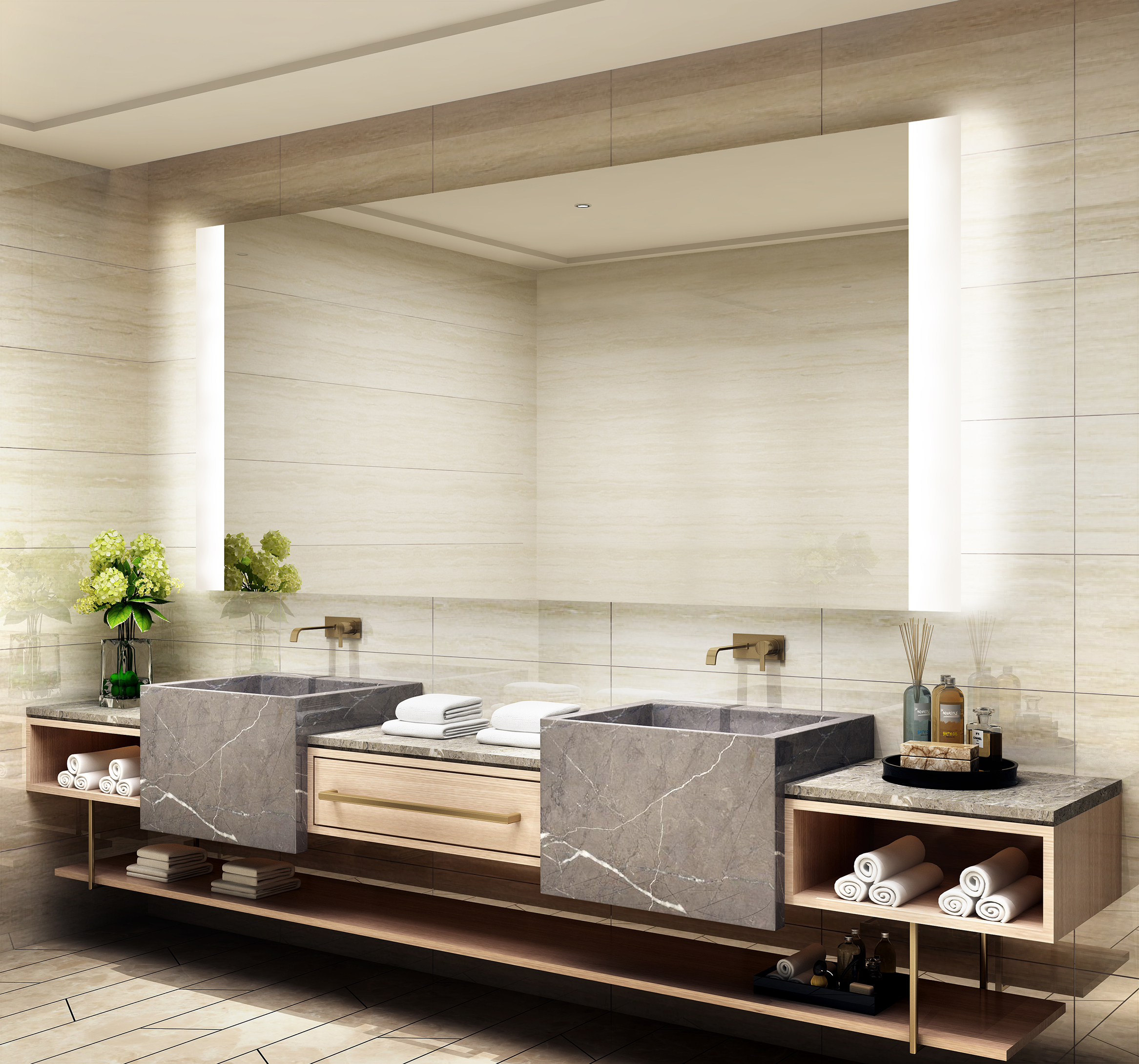 Adjustable LED Touch Bathroom Mirror Beveled Edge Touch Light Vanity Mirror
