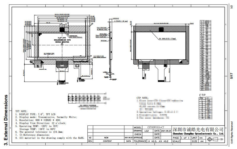 850 Luminance TFT LCD Capacitive Touchscreen Sunlight Readable