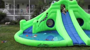 China Commercial Inflatable Water Park , Green Inflatable Water Slide Pool on sale