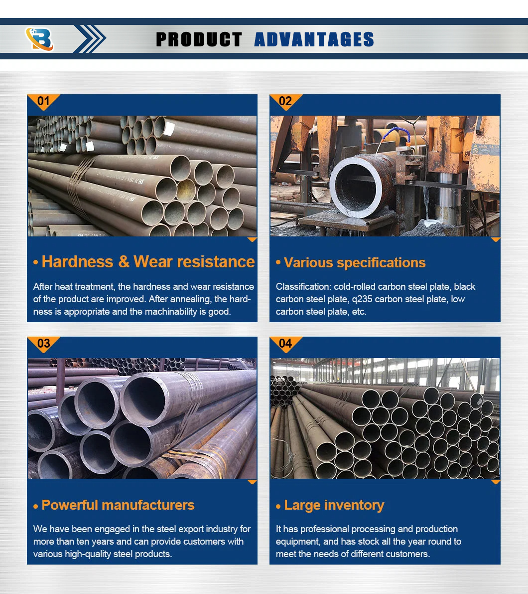 ASTM S235 S355 A36 Hot Rolled Ss400 8 Inch 9 Inch 10 Inch Carbon Steel Pipe Tube