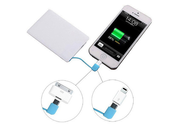2500mAh 4000mAh Card Portable Power Bank With Charging Line Plastic Material