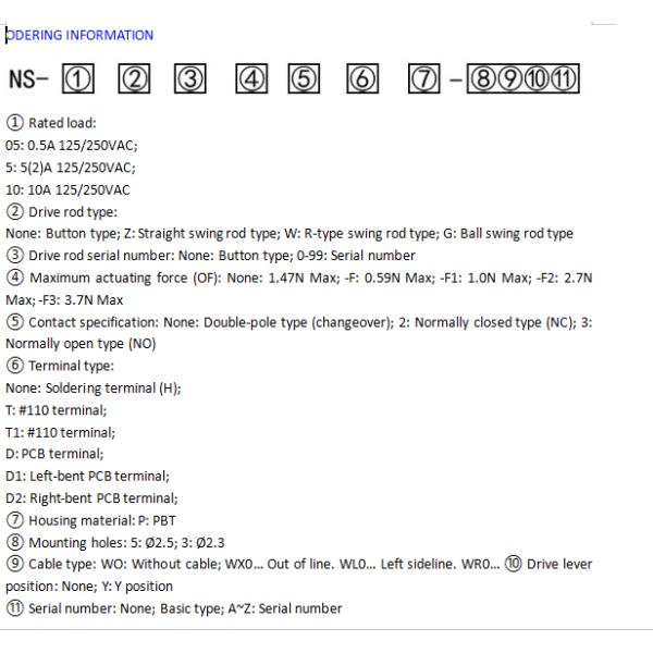 NNC Waterproof Micro Switch NS series for electronics, machinery and light industry
