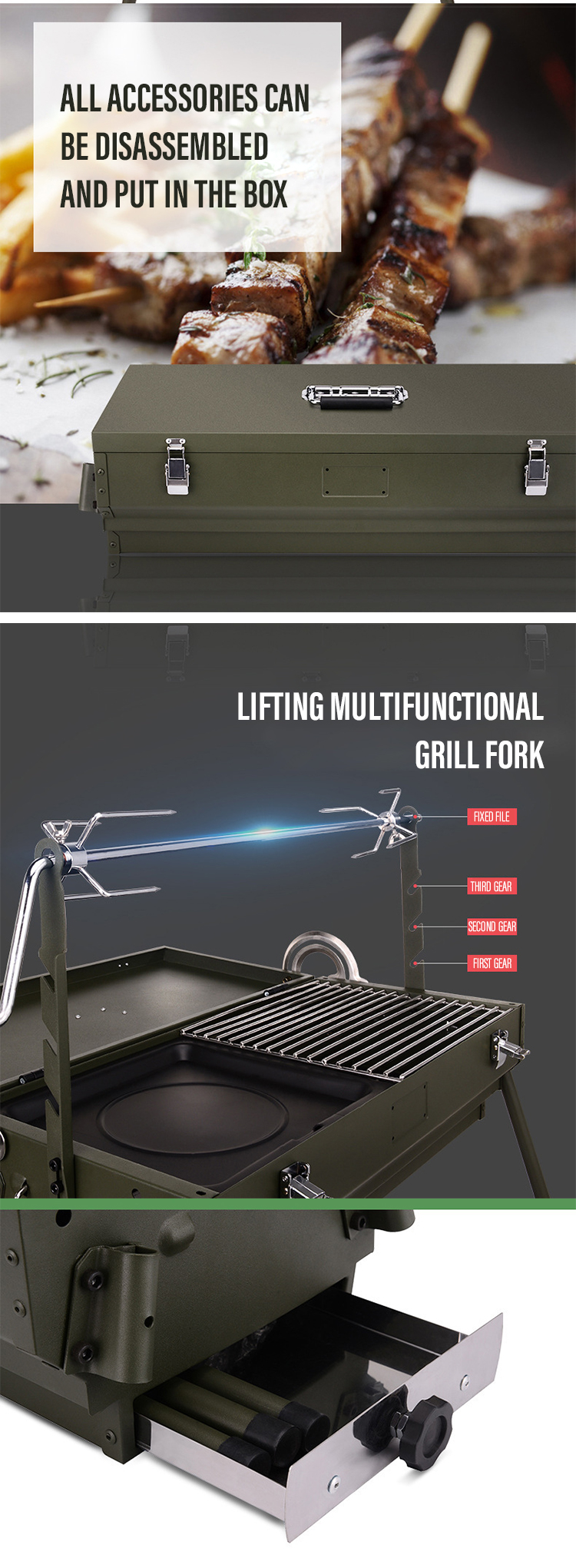 Chrome Plated Rotating Skewer Suitcase Grill Perfect for Camping and Outdoor Cooking