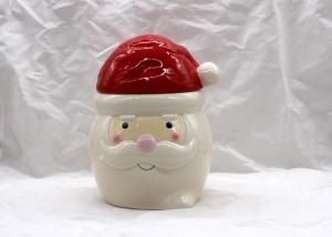 China Sweet Treats Ceramic Christmas Cookie Jar Dolomite Red / White Food Container wholesale