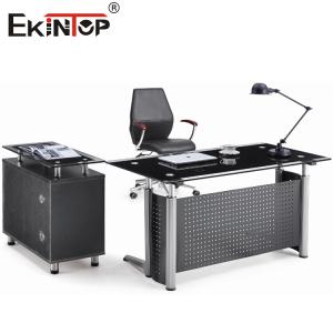China Office Furniture Glass Computer Desk With Drawer L Shaped wholesale