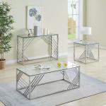 Customized Nordic Style Furniture Sliver Steel Clear Tempered Glass Top Small