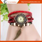 Vintage Watch Leather Watches Retro Watch Pendant Leaf Watches Female Watch