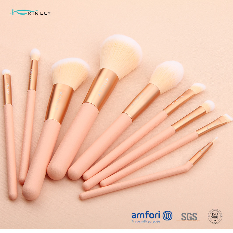 9pcs Plastic Handle Orange Makeup Brush Set With Poly Bag
