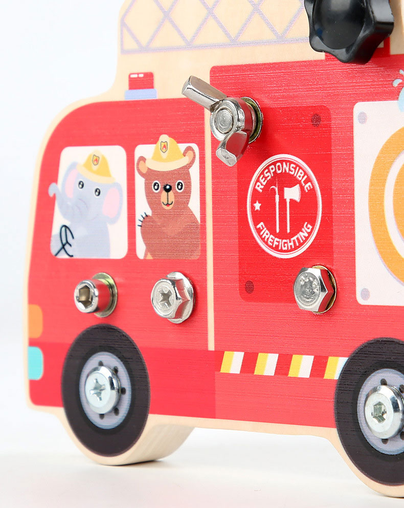 Preschool Wooden Car Busy Board Gear Unlocking Project Fire Truck Kindergarten Puzzle Toy