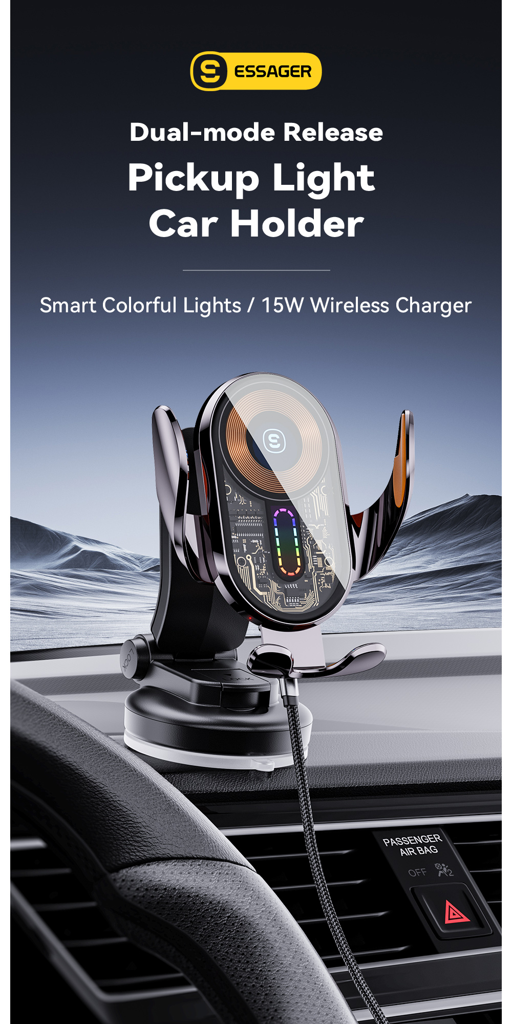 ESSAGER A5 Series Hook+Suction Cup Best Cell Phone Holder for Car Mount