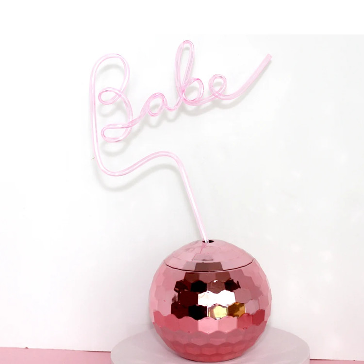 Light Up Disco Ball Drink Cup With Straws 450ml Unbreakable