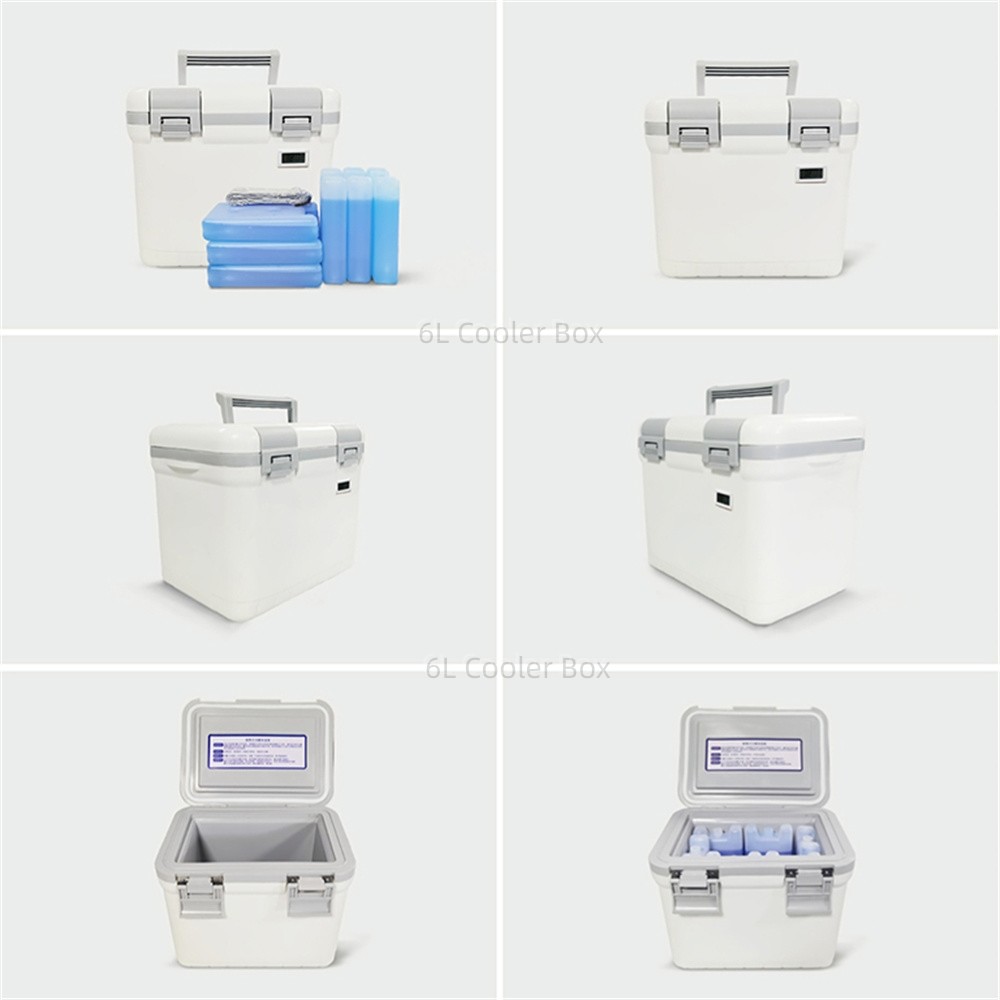 6L Portable Medical Cooler Box Outdoor Locking PU Foam Medicine Ice Cooler Box 48H Cold Time