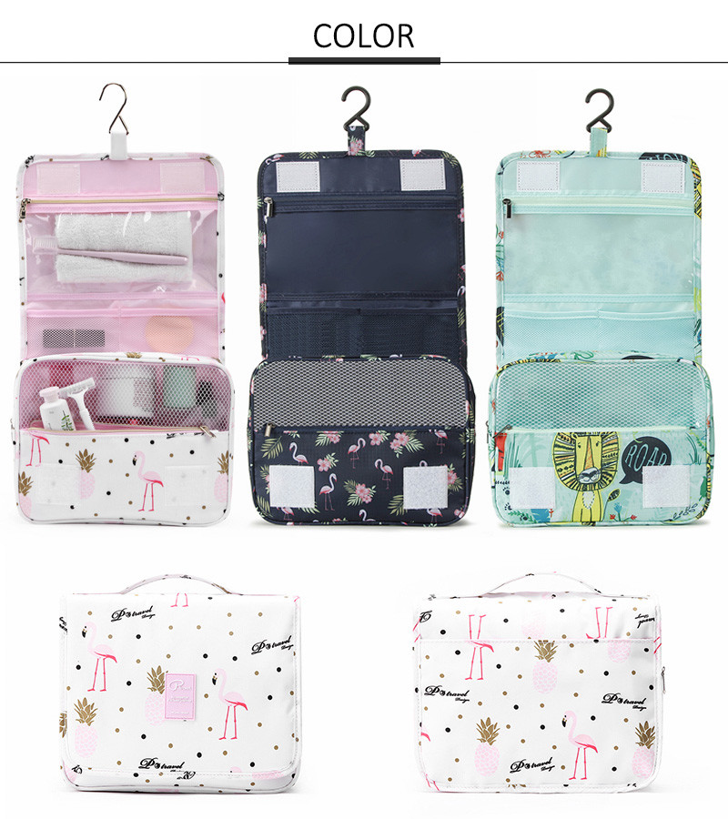 Printed Waterproof Wash Bag Women Custom Portable Hanging Toiletry Bag