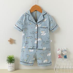 China Cartoon Elephant Print Pyjamas Breathable 2 Piece Button Up Pajamas wholesale