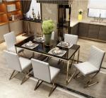 Stainless Steel Base Tempered Glass Marble Dining Table 6 chairs