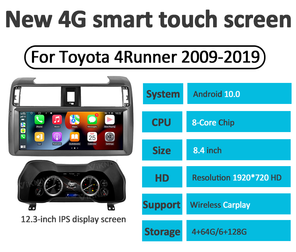 12.3 inch Touch Screen Stereo For 2009-2019 Toyota 4Runner Multimedia Player Stereo GPS Navigation wireless Carplay