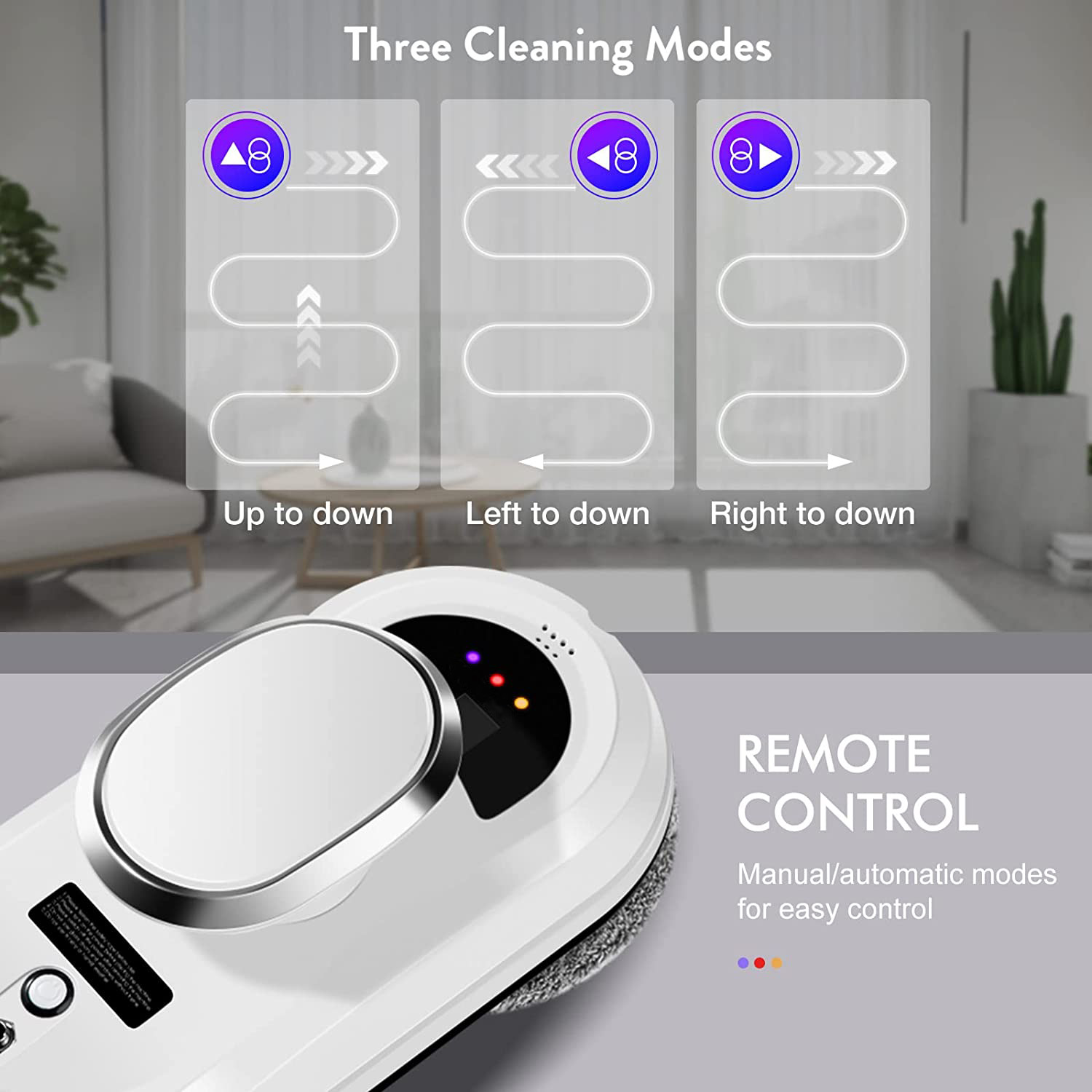 80w Power Electric Window Cleaning Robot Vacuum Cleaner with 500mAh Battery Capacity