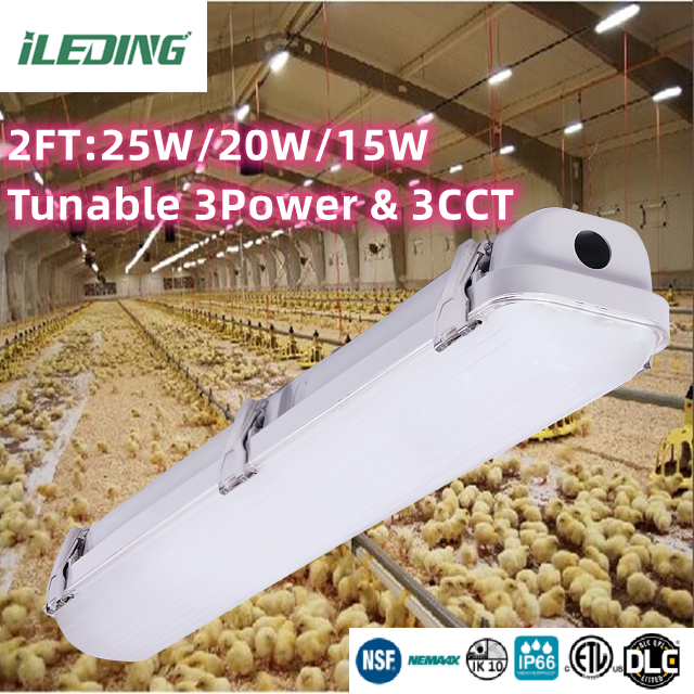 85 CRI LED Vapor Tight Garage Light Fixture Switchable 2FT Tri-proof Light for Workshop IP66 Waterproof